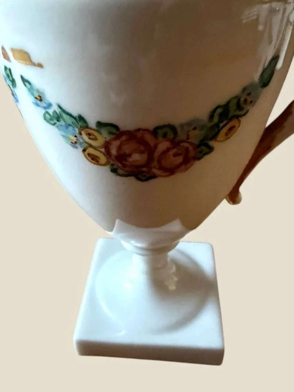 Antique Lenox American Belleek Floral Pedestal Creamer Pitcher 1906-1924